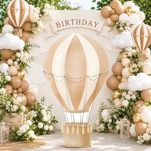 2.9 ft x 4.9 ft Hot Air Balloon Baby Shower Decorations, Large Light Brown Hot Air Shaped Cardboard Cutout, Life-Size Standup Photo Booth Props for Birthday Party Celebration Backdrops Decor by WelcometoLawnIdyll
