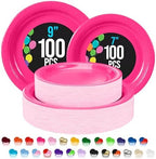 Party Solids Exquisite Hot Pink Mixed Paper Plates - 7" & 9", 200 Pack (100 each), 350 GSM by PartySolids