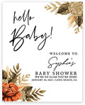 Andaz Press Custom Large Baby Shower Welcome Sign, 16" x 20", Burnt Orange Florals Arch Personalized Canvas Welcome Sign, Gender-Neutral Canvas Sign for Baby Sprinkle, Fall Baby Shower Decorations by AndazPress