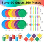360 Pcs Rainbow Disposable Plates and Napkins Tableware Set for 50 Guests - Image 2