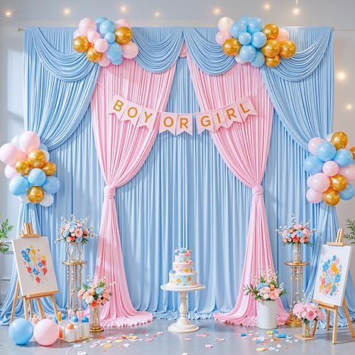 10x8ft Blue Pink Photo Backdrop Curtains for Gender Reveal Wrinkle Free Polyester Photoshoot Curtains Drapes Backdrop for Baby Shower Boy or Girl Birthday Party Photography Background 2 Panels 5x8FT by Suppromo