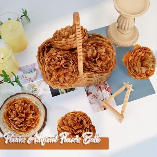 56 Pcs Peonies Artificial Flowers, 4.7’’ Fake Peonies - Dark Brown - Image 3