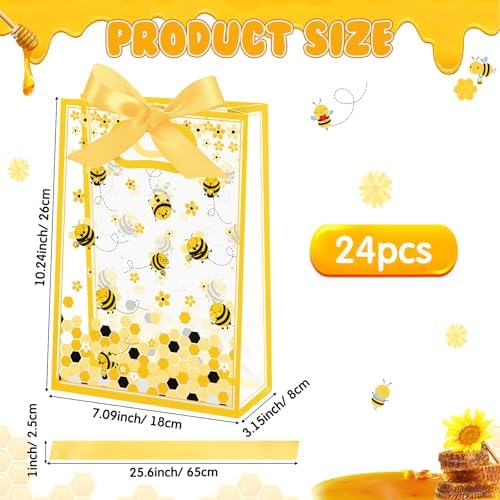 Capoda 24 Pack Bee Gift Bags with Handles Reusable Plastic Honeycomb Party Favor Bag Honeycomb Goodie Bag for Mommy to Bee Baby Shower Birthday Spring Summer Party Supplies 2026 Treat Bags Bulk - Image 2