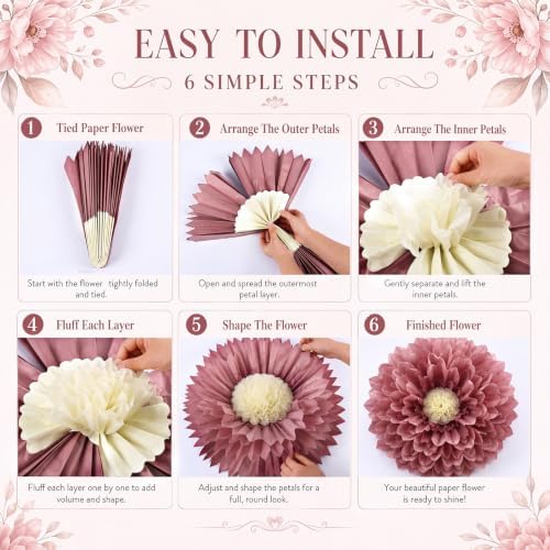 Waydress 10 Pcs Giant Paper Flower Decorations, Boho Party Backdrop Decor - Image 3