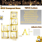 Baby Boxes with Letters, 6 Transparent Balloon Boxes with 78 Letters & Numbers, Clear Name Boxes for Baby Shower Birthday Bridal Wedding Gender Reveal Party Decorations Backdrop, Gold - Image 2