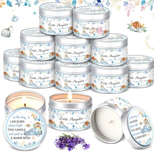MTLEE 24 Pcs Fall Baby Shower Candle Favor Thanksgiving Little Pumpkin Blue by CelebrateEveryMoment