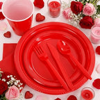 MirthMood 350PCS Red Disposable Plastic Plates,Red Dinnerware Set - Image 5