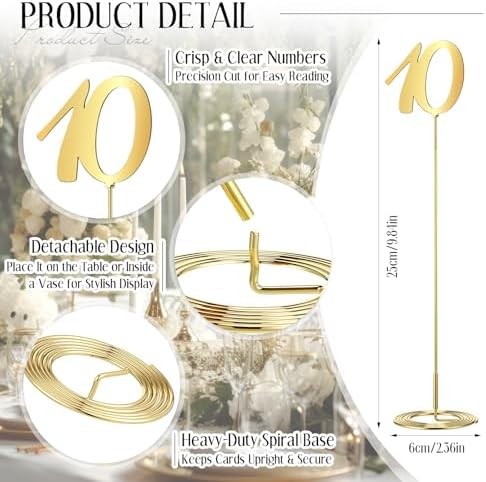 Novabright 20 Pcs Metal Table Numbers 1-20 for Wedding Reception, Gold - Image 2