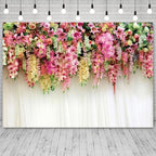 12x6ft Pink Floral Backdrop White Curtain Wedding Reception Photography Background Colorful Flowers Anniversary Bridal Shower Decorations Birthday Party Baby Shower Portrait Photo Booth Prop - Image 3