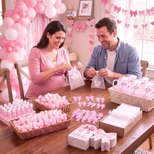 288 Pcs Baby Shower Favors Set for Guests,Pink,Bow - Image 5