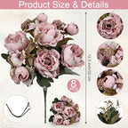 Peonies Artificial Flowers - 8 Bundles, Pink - Image 2