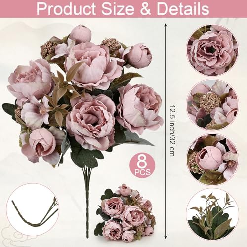 Peonies Artificial Flowers - 8 Bundles, Pink - Image 2