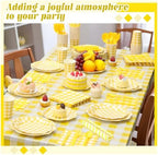 Funnymoom 452 Pcs Yellow Gingham Party Supplies for 50, Yellow and White Gingham Checkered Paper Plates Napkins Cups Tablecloth Cutlery Straws for Birthday Family Picnic Barbecue Party Decoration - Image 5