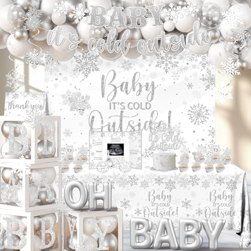 Baby It’s Cold Outside Baby Shower Decorations - 211Pcs Silver Snowflake Winter Wonderland Balloon Arch Garland Set,Christmas Winter Baby Shower Party Supplies - Image 5