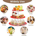 J JOYSAY Red Print Acrylic Cupcake Stand 3 Tier Dessert Table Display Set Clear Cake Stands for Baby Shower Party Wedding Decorations Easy Assembly Pastry Tower - Image 5