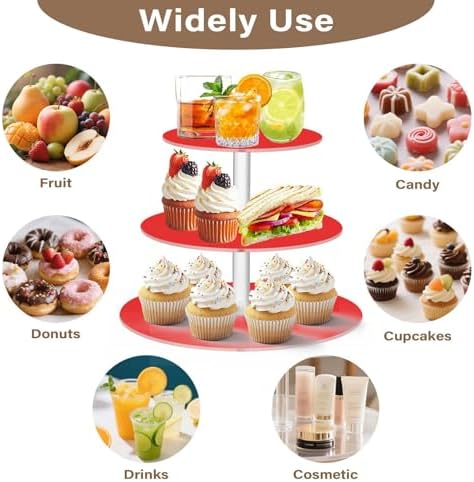 J JOYSAY Red Print Acrylic Cupcake Stand 3 Tier Dessert Table Display Set Clear Cake Stands for Baby Shower Party Wedding Decorations Easy Assembly Pastry Tower - Image 5