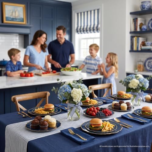 realluck 200Pcs Blue and Gold Plastic Plates Navy Blue Plates Reusable - Image 3