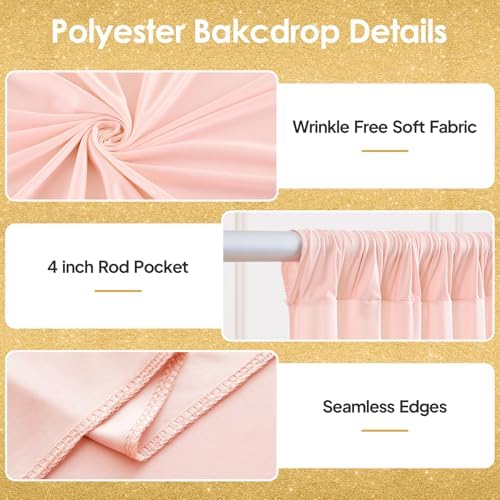 40x10ft Pale Pink Backdrop Curtains for Wedding Parties Wrinkle Free Photo Backdrop Drapes for Photography Birthday Baby Shower Soft Fabric Party Backgournd for Photoshoot 5x10ft, 8 Panels - Image 2