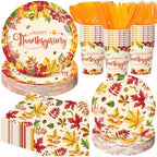 400 Pcs Happy Thanksgiving Party Decorations for 50 Guests, Watercolor Maple Leaf Paper Plates Napkins Cups Cutlery for Fall Thanksgiving Give Thanks Harvest Party Supply by Sunnychicc
