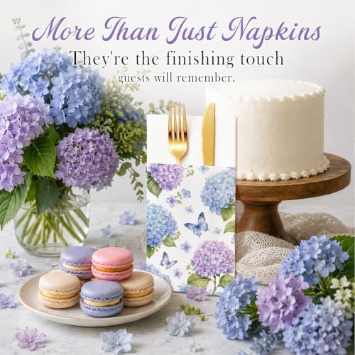 Hydrangea Linen Feel Pocket Napkins for Wedding Bridal Shower Supplies - Image 3
