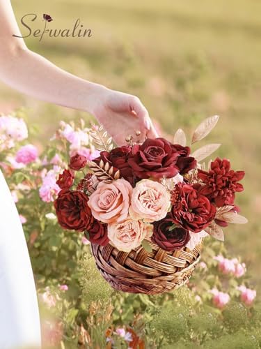 Serwalin Burgundy Pink Artificial Flowers, Fake Silk Flowers for Wedding - Image 6