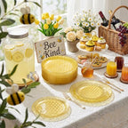 Festiva 60PCS Clear Yellow Gold Plastic Plates - Heavy Duty Fancy Disposable Plates With Gold Rim -serve for 30 guests Include 30PCS 10.25" & 30PCS 7.5" Honeycomb Design Plates for Party(Yellow) - Image 5