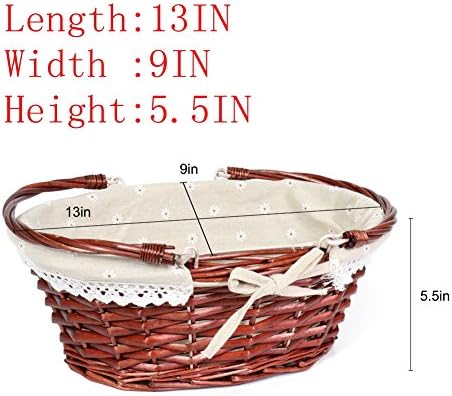 MEIEM Wicker Gift Baskets Empty Oval Willow Woven Picnic Cheap Easter Candy Storage Wine Basket with Handle Egg Gathering Wedding Basket (Brown) - Image 4