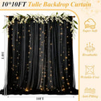 Ledido 10×10ft Black Tulle Backdrop Curtain with Light(2 Panels 5×10ft) - Image 2