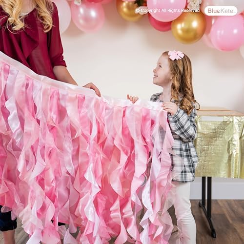 Pink Tutu Table Skirt. 6ft Table Skirt with Double Layer Organza Willows. Princess Party Decorations, Quinceanera Decorations, 1st Baby Girl Birthday Décor, Baby Shower Décor or Gender Reveal - Image 3