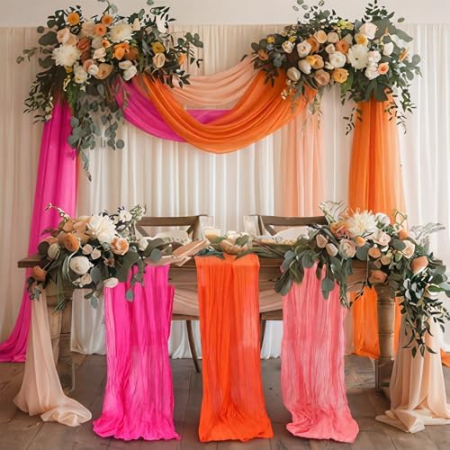 12 Pcs Pink and Orange Party Table Runners Sunset Party Decor - Image 5