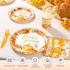 Goodluck 350 Pcs Pumpkin Floral Paper Plates Napkins Cups Cutlery Party Set - Image 3