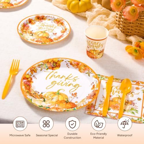 Goodluck 350 Pcs Pumpkin Floral Paper Plates Napkins Cups Cutlery Party Set - Image 3