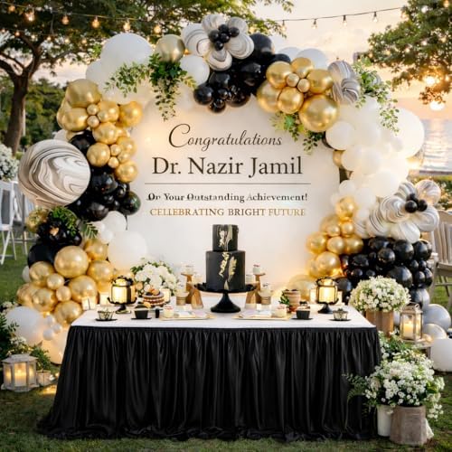 QueenDream 14ft Black Polyester Table Skirts for Rectangle and Round Teacher Desk Skirt Table Cloth Baby Shower Wedding Decor Birthday Party Graduation Gender Reveal Dessert Cake Decorations - Image 5