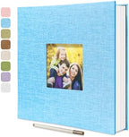 Large Photo Album Self Adhesive, DIY Scrapbook Album for 3x5 4x6 8x10 Pictures, 60 Pages Light Blue Linen Cover Memory Book, Ideal Gift for Family Wedding Baby Christmas Anniversary by HoneyTolly