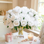 50 PCS White Roses Artificial Flowers, Fake Roses with Stems Realistic Silk Roses for DIY Wedding Bouquets Tables Centerpieces Arrangements Party Baby Shower Birthday Home Decor Christmas Gift for Her - Image 4