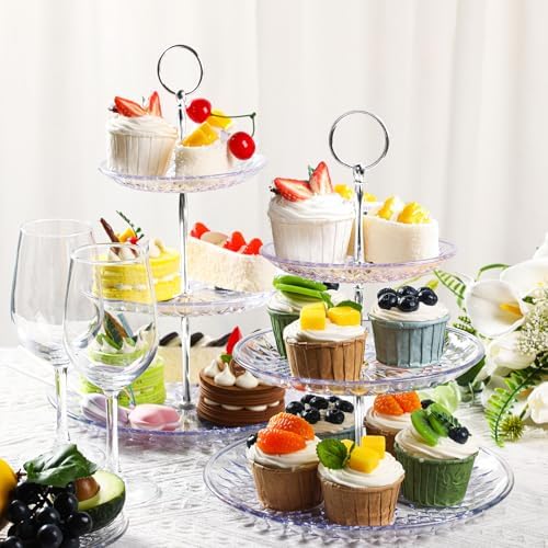 Patelai 8 Pcs 3 Tier Acrylic Cake Stand, Clear, Silver - Image 5