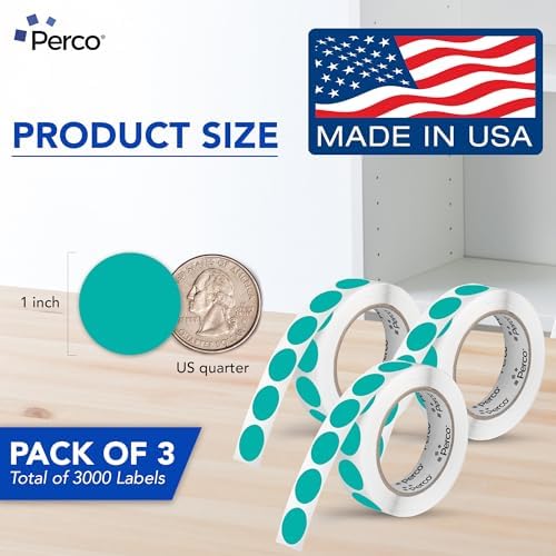 Perco Teal Perforated Round Circle Dot Sticker 1-Inch Labels — 3 Rolls, 3,000 Stickers - Planner Stickers, Office Organization & Modern Labeling, Strong Adhesive - Made in USA - Image 2