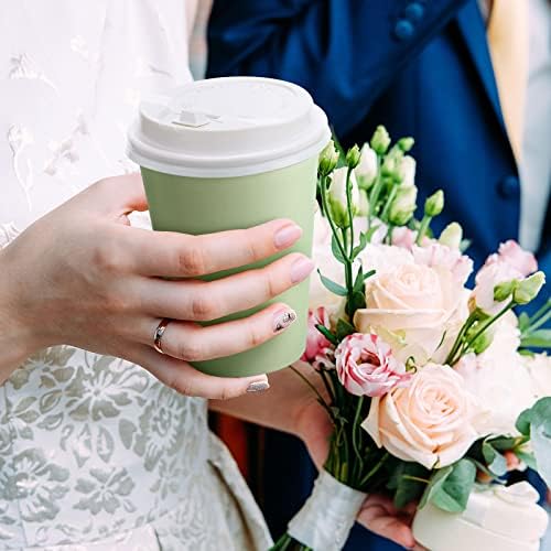 Funtery 100 Pcs Sage Green Disposable Coffee Cups with Lids 12 oz Sage Green Paper Cups for Baby Shower Bridal Shower Wedding Party Supplies Disposable Coffee Cup for Hot Cold Beverage Tea - Image 4