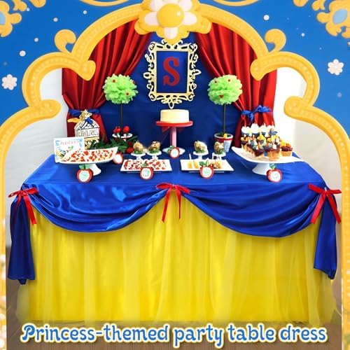 5 Pcs Princess Snow Party Decor Blue and Yellow Table Skirt 30 x 108 in - Image 6