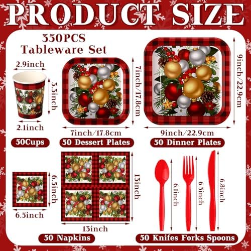 350 Pcs Christmas Paper Plates and Napkins Set Disposable Serve 50 - Image 4
