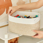 R RUNKA Small Cotton Rope Basket – Storage Bin for Organizing (10.6" x 6.7" x 6.7"), Bathroom Storage Basket for Shelf, Counter & Closet（White & Mixed Camel） - Image 2