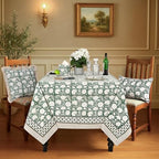 Ridhi -Turquoise Moss Green Cotton Tablecloth, Handblock Print Floral Table Cloth for Kitchen Dining Linen I Thanksgiving, Christmas, Wedding, Fall Décor 4 Seater 60x60 Inches Square - Image 2