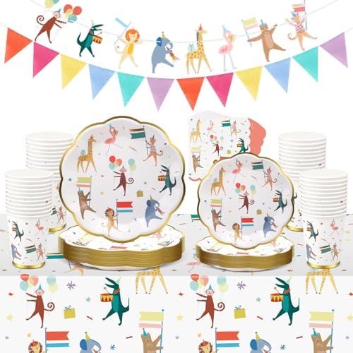 Maxdot 105 Pcs Animal Parade Theme Party Supplies, Birthday Party Deocr by Maxdot
