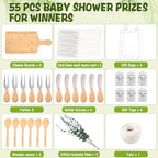 6 Sets Baby Shower Prizes for Game Winner Gifts Bamboo Cheese Board Fork Spoon Towel Artificial Eucalyptus Stems with Cards and Gift Bags Bridal Shower Party Favors for Guests Bridal Shower Prizes - Image 2