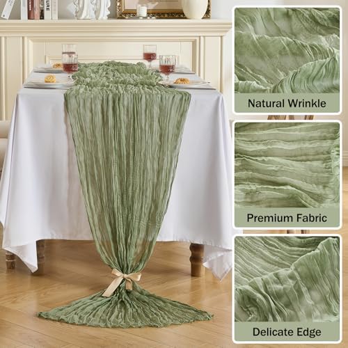 Fanami 6 Pack Cheesecloth Table Runner -10FT Sage Green Boho Gauze Cheese Cloth Table Runner 120 Inches Long Rustic Sheer Fabric Centerpieces for Wedding Birthday Party Bridal Baby Shower Decorations - Image 3