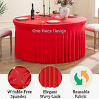 6 Pack Spandex Red Round Tablecloths for 60inch Table, 120in Stretchy Fitted 5ft Tablecloths, Wrinkle Free Round Table Clothes Covers with Skirt for Wedding Birthday Parties Banquet - Image 3