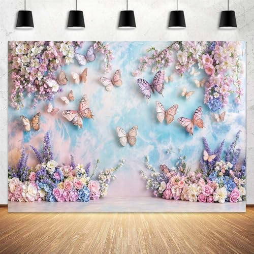 10X8FT Purple Butterfly Floral Backdrop Elegant Flowers Photography Background for Girls Princess Butterfly Theme Birthday Baby Shower Events Party Decor Table Cake Photo Backdrops Photo Booth Prop by Unknown