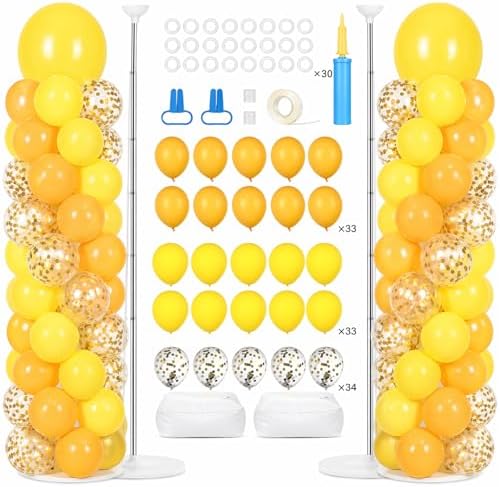 2 Sets Adjustable Balloon Column Stand Kit with Bases（Golden Yellow） by Naozinebi