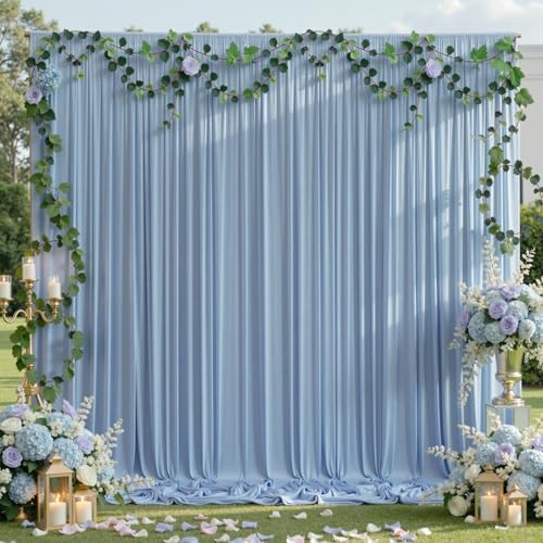 10ftx10ft Wrinkle Free Dusty Blue Backdrop Curtains for Parties, Silky Polyester Photo Backdrop Drapes 2 Panels 5x10ft Back Drop Cloth for Wedding Birthday Baby Shower Photography Background by ENJOYYOURPARTY