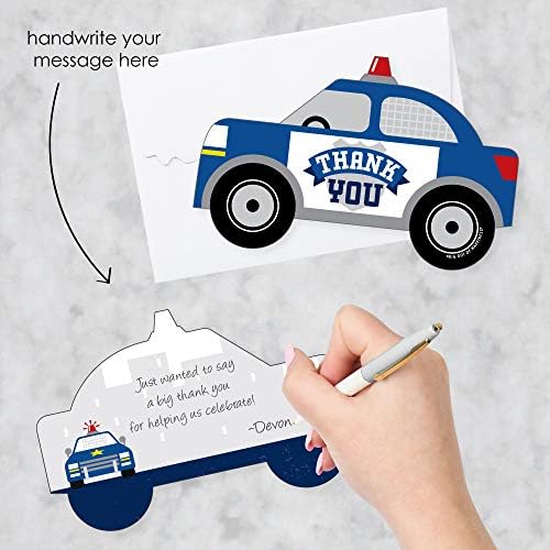 Big Dot of Happiness Calling All Units - Police - Shaped Thank You Cards - Cop Birthday Party or Baby Shower Thank You Note Cards with Envelopes - Set of 12 (Pack of 2) - Image 2